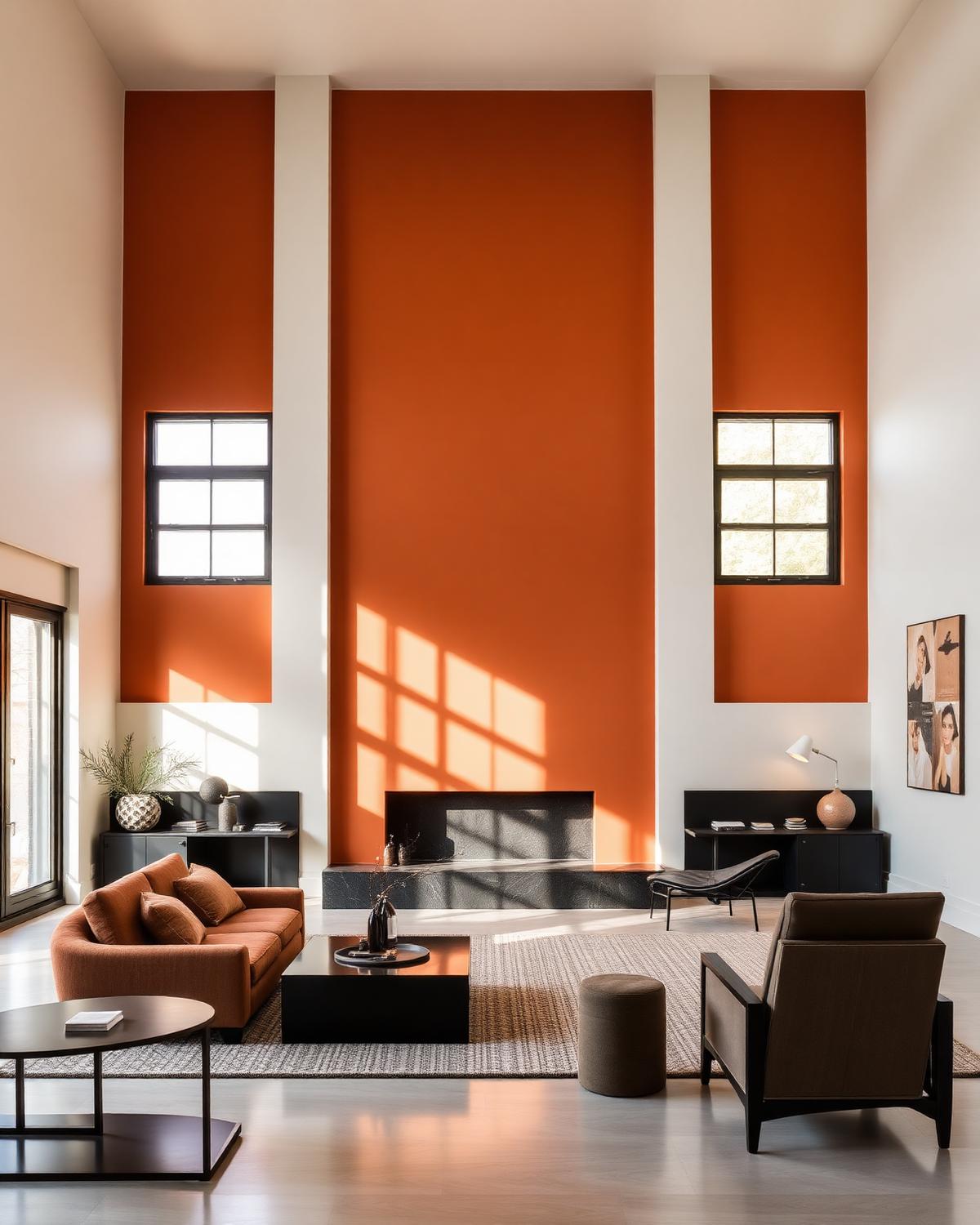 Modernes Interieur mit frisch gestrichener Terracotta-Wand